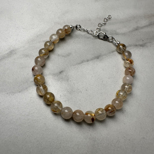 Rutile Quartz Beaded Bracelet | Adjustable | Sterling Silver
