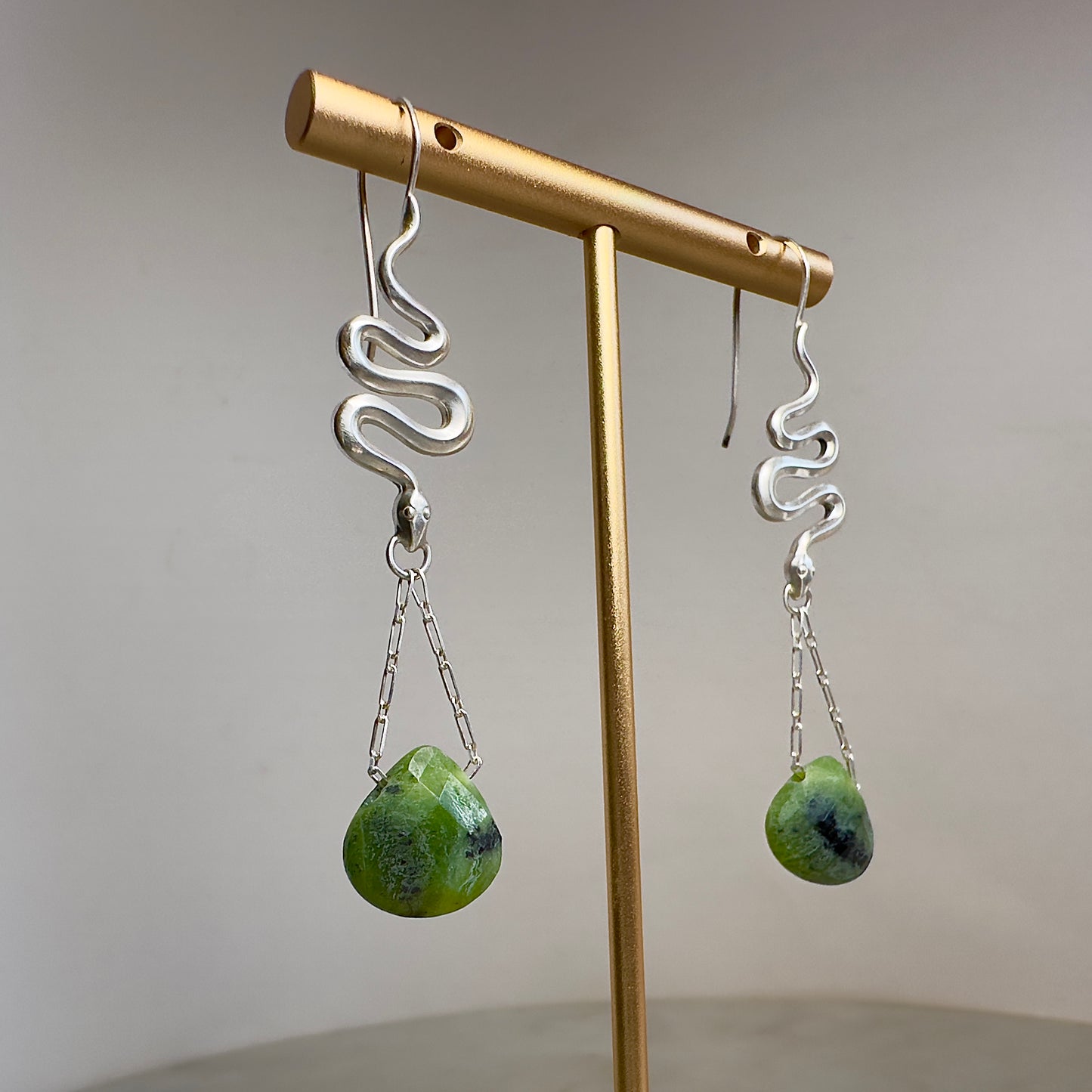 Serpent Earrings with Jade
