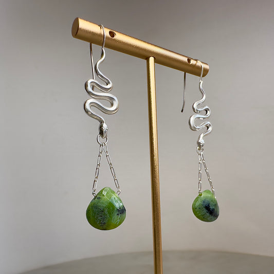 Serpent Earrings with Jade