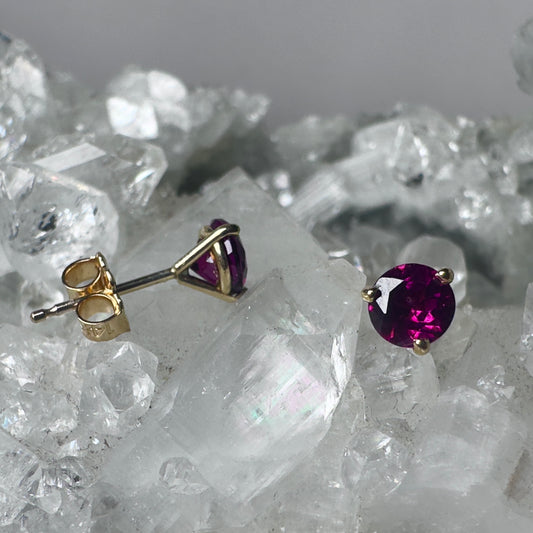 Rhodolite Garnet Stud Earrings | 14k Yellow Gold