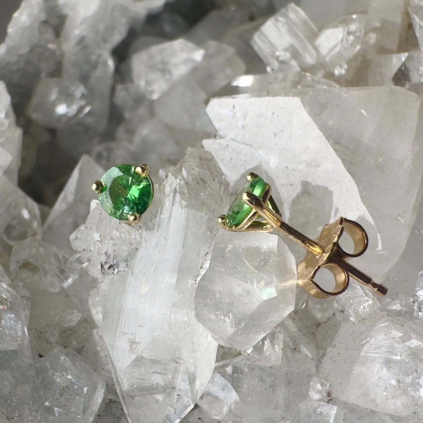 Tsavorite Garnet Stud Earrings | 14k Yellow Gold
