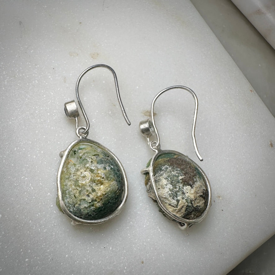 Tabasco Geode Earrings with Silky Teal Sapphires