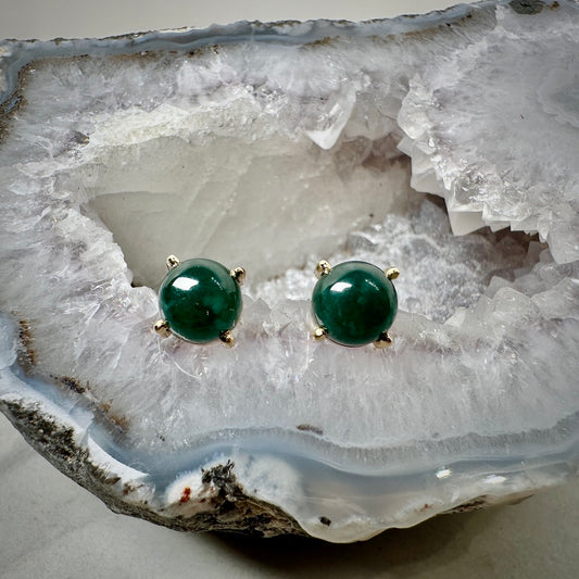 Guatemalan Jade 4-Prong Stud Earrings | 14k Yellow Gold