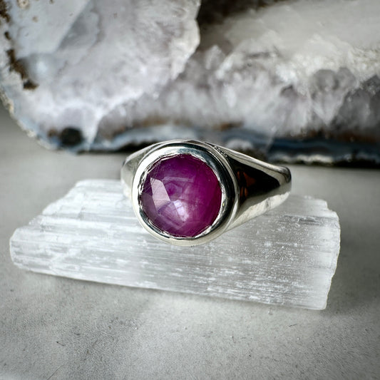 Silky Pink Sapphire Signet Ring | Sterling Silver
