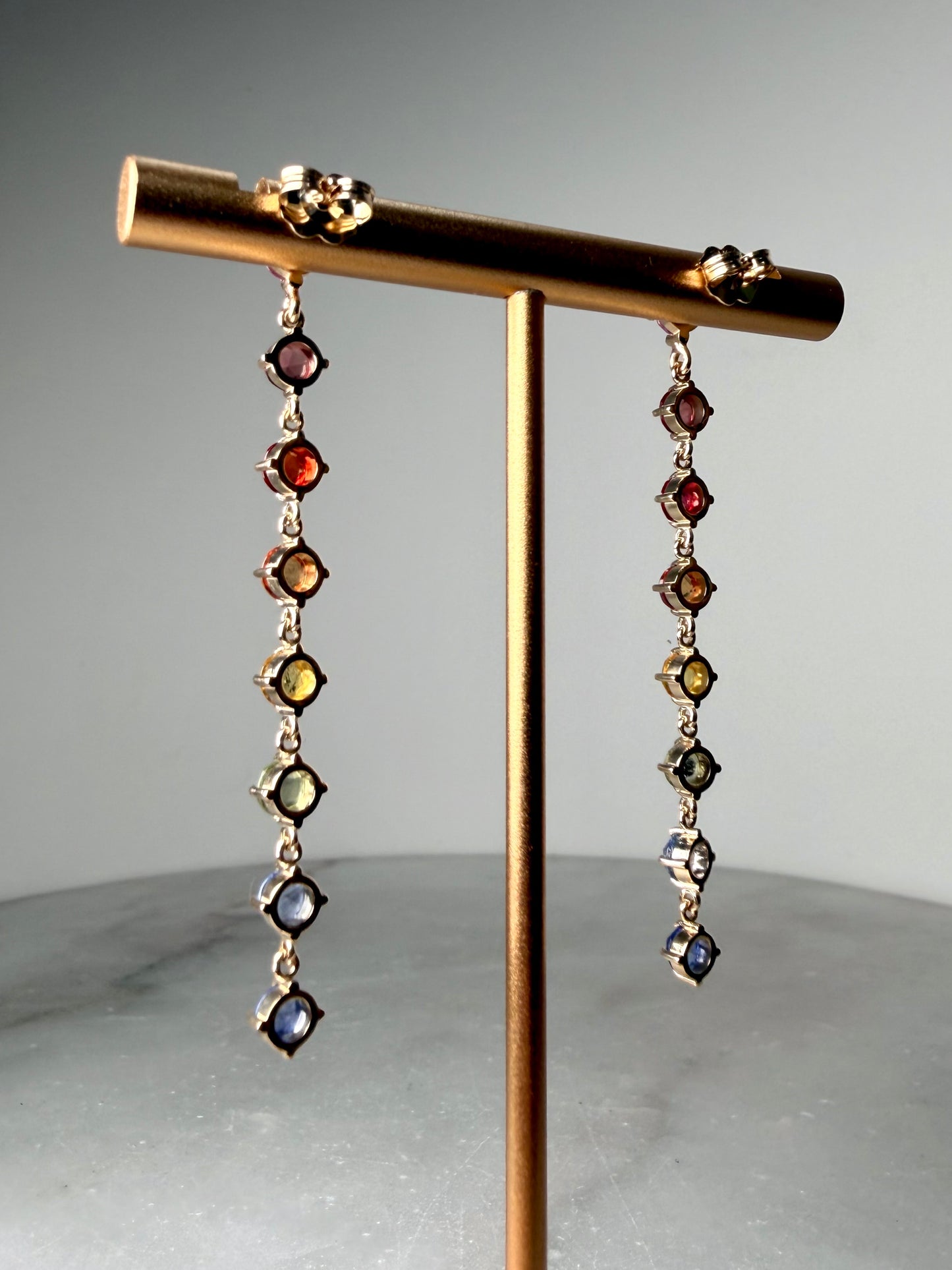 Rainbow Sapphire Dewdrop Earrings | 14k Yellow Gold