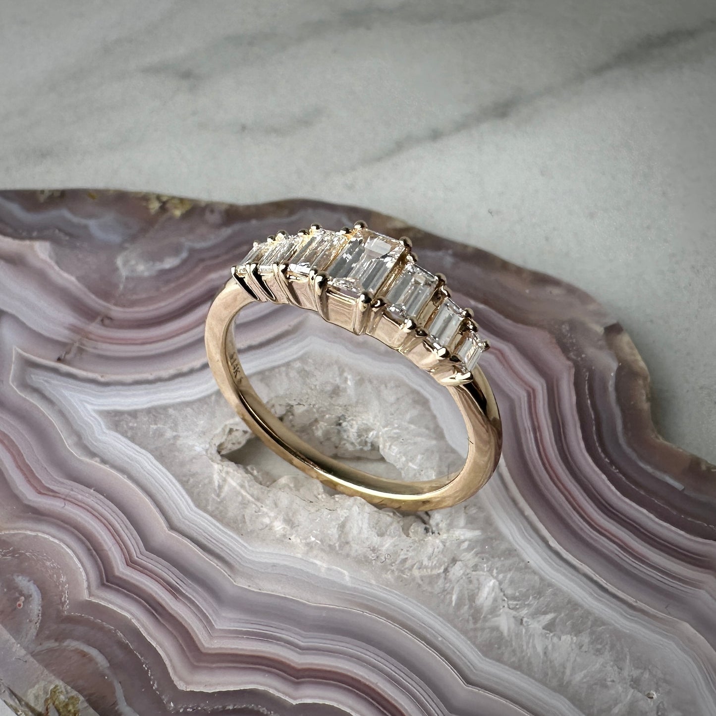 Lab Grown Graduated Baguette Diamond Ring | 14k Yellow Gold