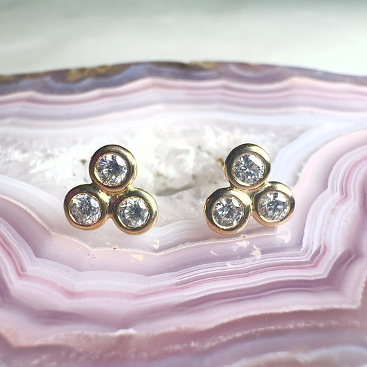Diamond Trio Stud Earrings | 14k Yellow Gold