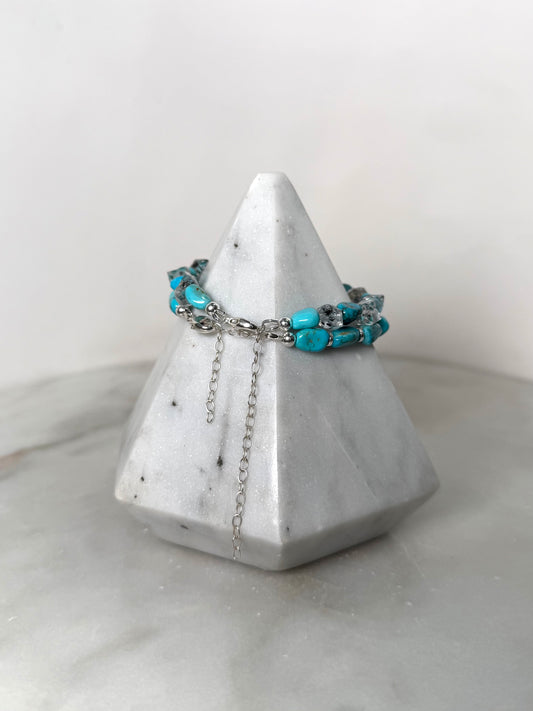 Turquoise & Silver Beaded Bracelet | Sterling Silver