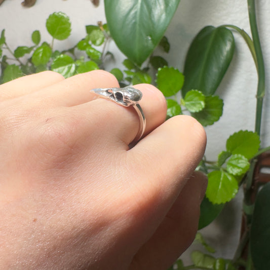 Raven Skull Ring 2mm Band | Sterling Silver