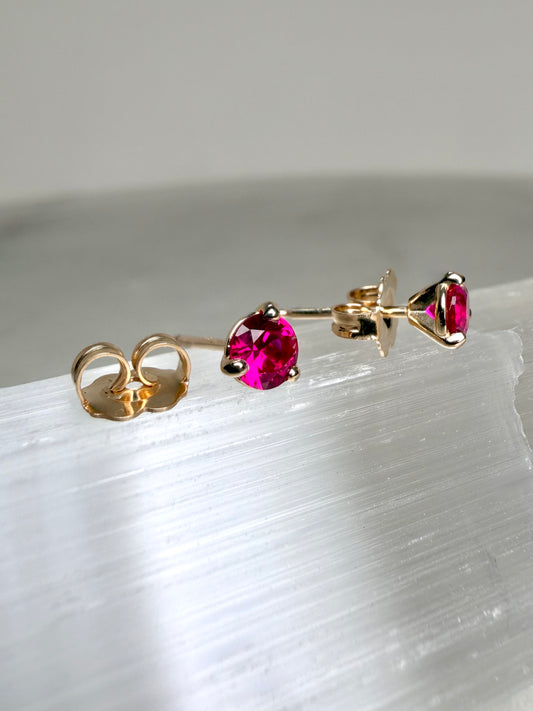Vivid Ruby Stud Earrings | 14k Yellow Gold