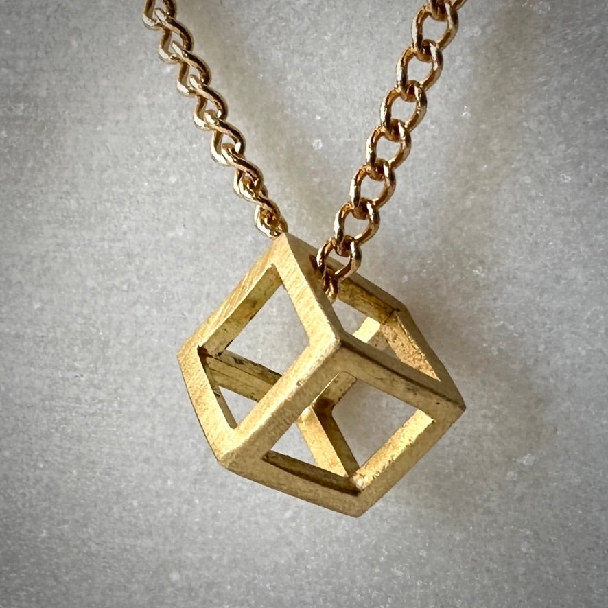 14k Gold Cube Pendant | Small