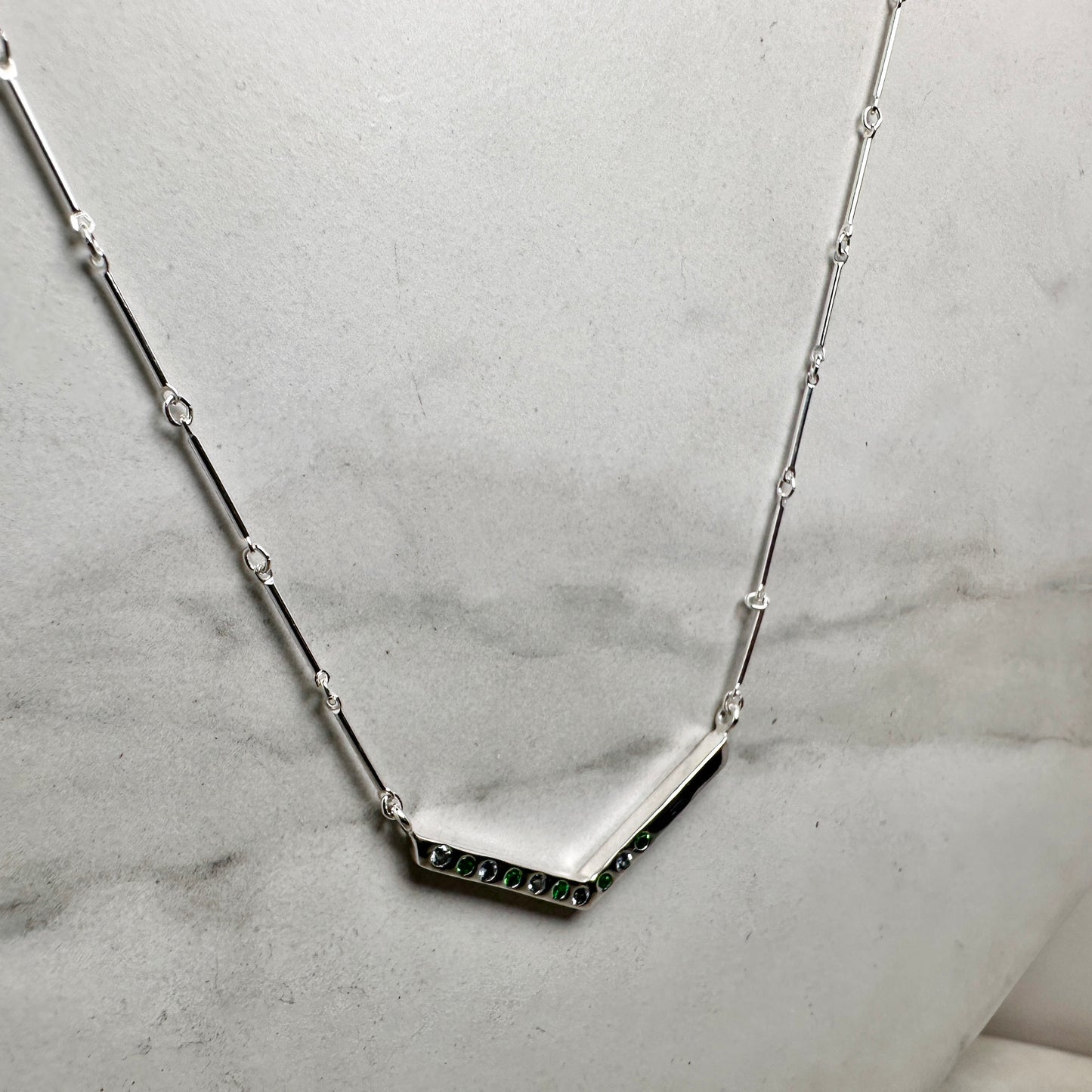 Tsavorite Garnet and Grey Spinel Chevron Necklace | Sterling Silver