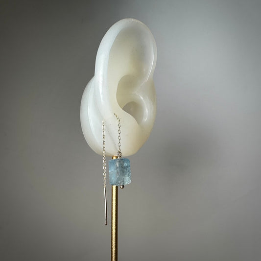 Aquamarine Threader Earring | 14k Yellow Gold