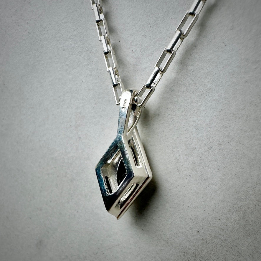 Moss Agate Marquise Geometric Pendant | Sterling Silver