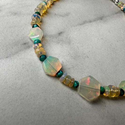 Ethiopian Opal and Turquoise Beaded Bracelet | Adjustable | Sterling Silver