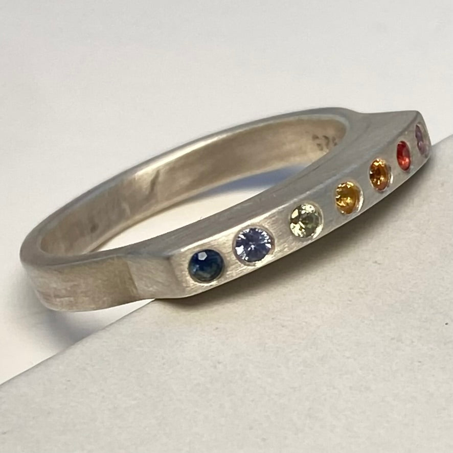 Rainbow Sapphire Band Ring | Sterling Silver