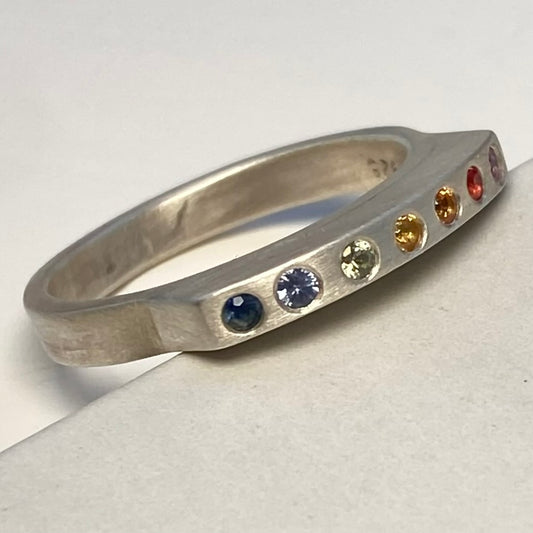 Rainbow Sapphire Band Ring | Sterling Silver