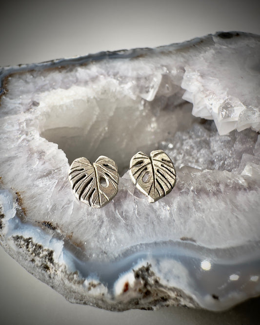 Small Monstera Stud Earrings | Sterling Silver