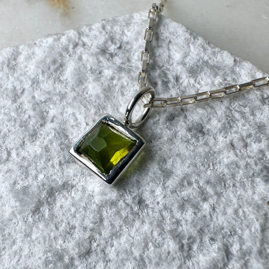 Green Tourmaline Charm Pendant | Sterling Silver