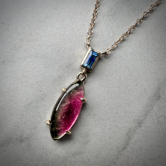 Watermelon Tourmaline + Blue Sapphire Necklace