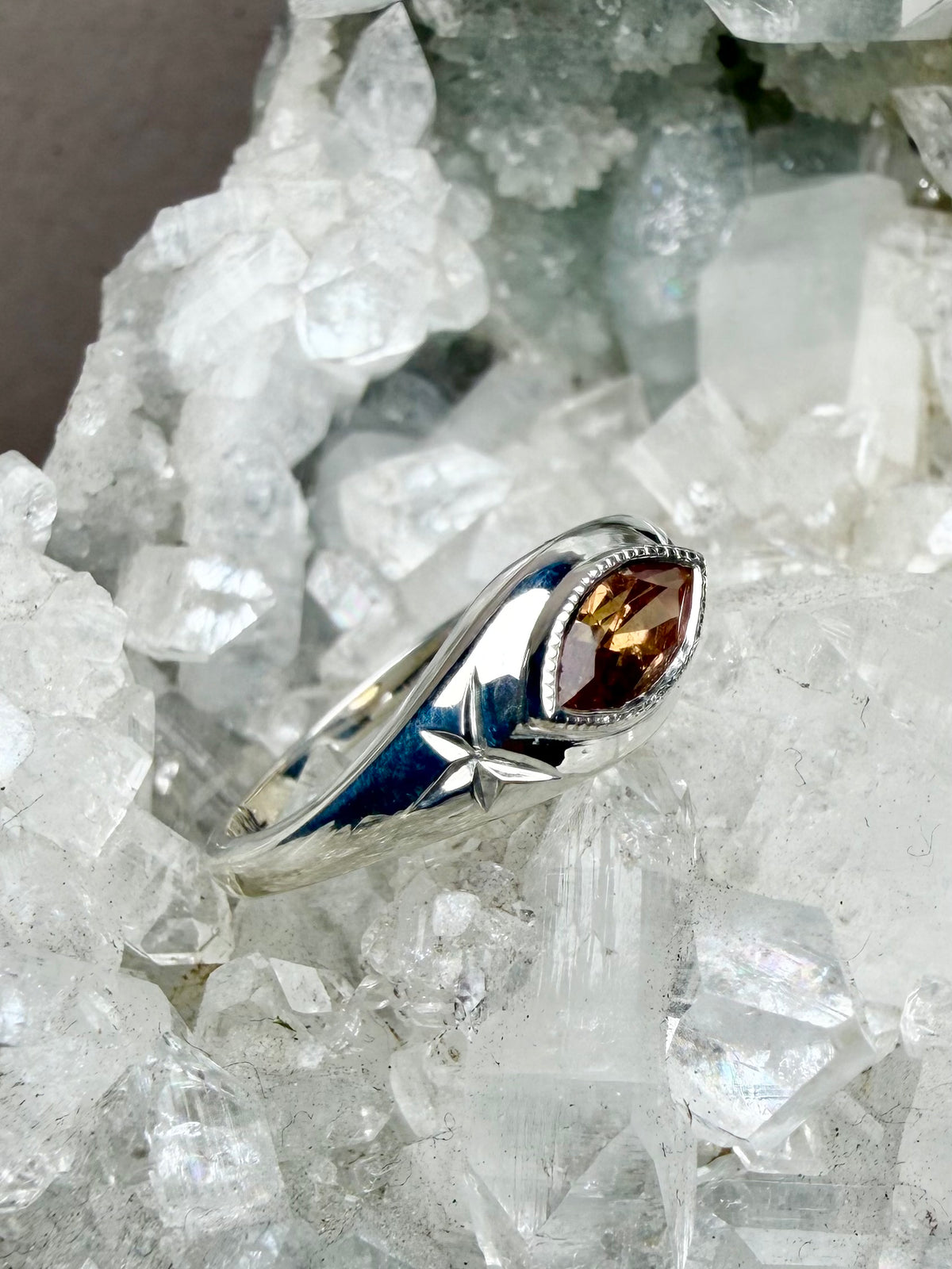Orange Sapphire Marquise Signet Ring | Sterling Silver