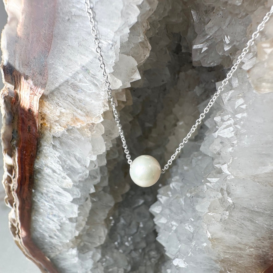 Freshwater Pearl Floating Necklace | Sterling Silver