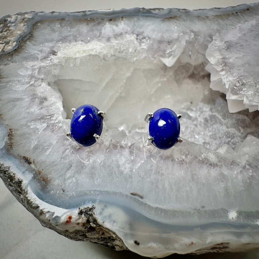 Lapis Lazuli Stud Earrings | Sterling Silver
