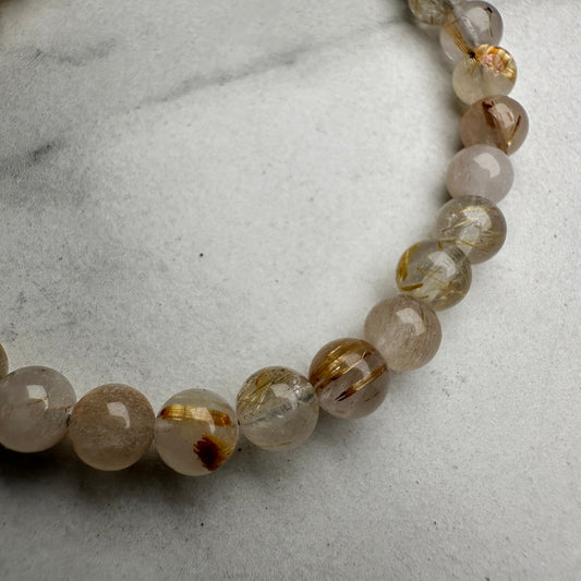 Rutile Quartz Beaded Bracelet | Adjustable | Sterling Silver