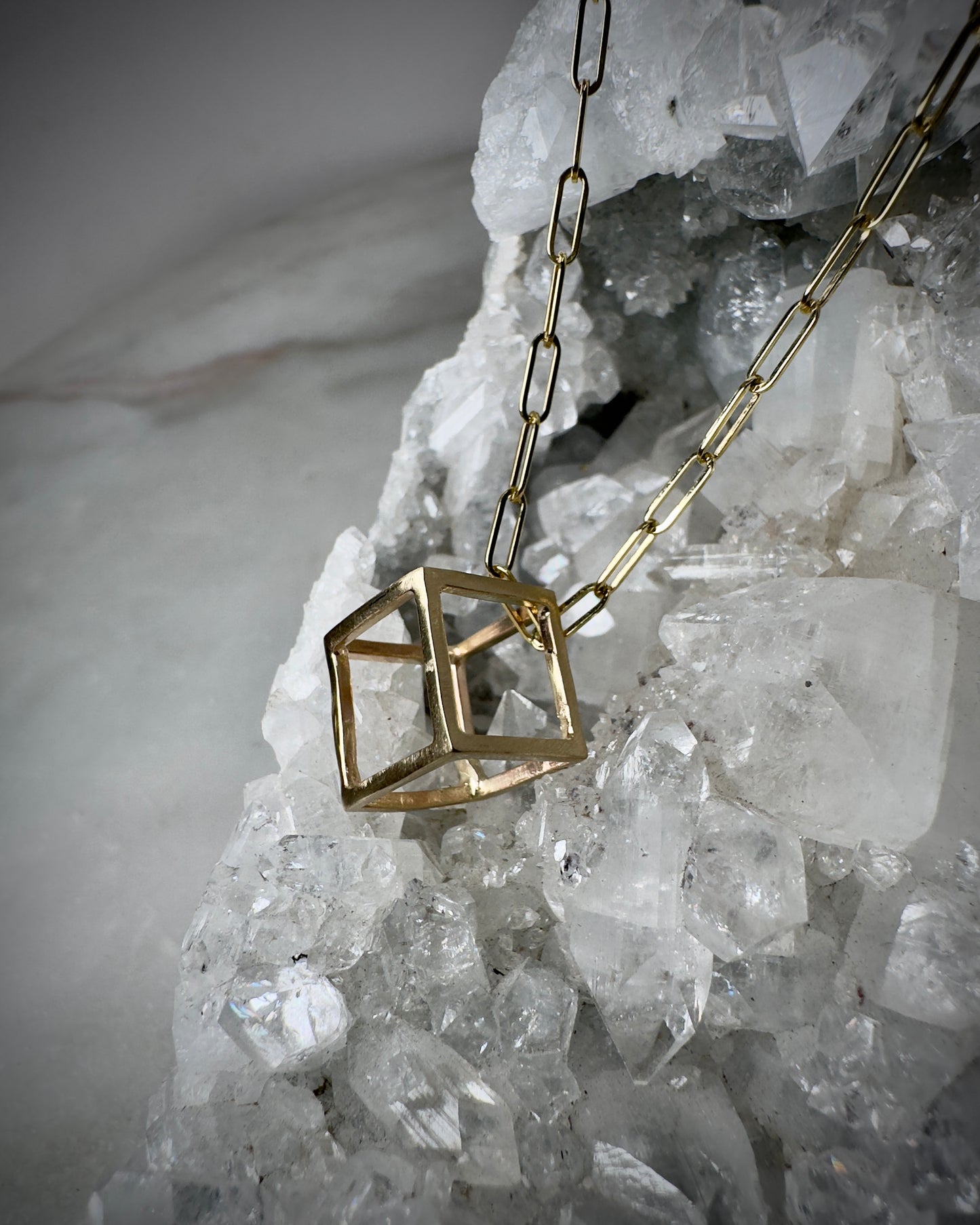 14k Gold Cube Pendant | Medium