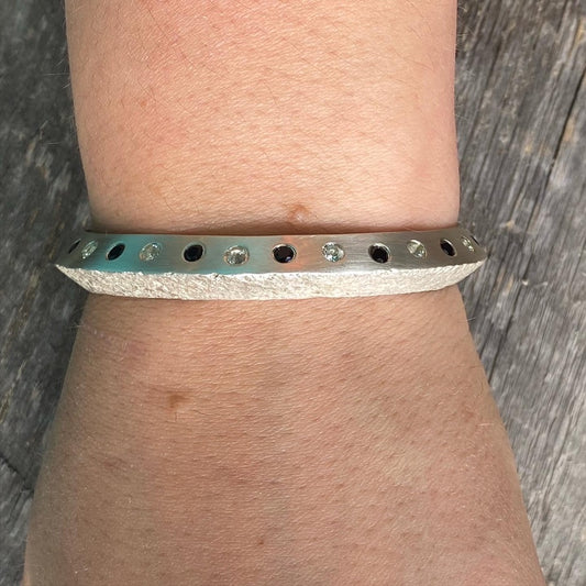 Black Spinel & White Topaz Cuff Bracelet | Sterling Silver