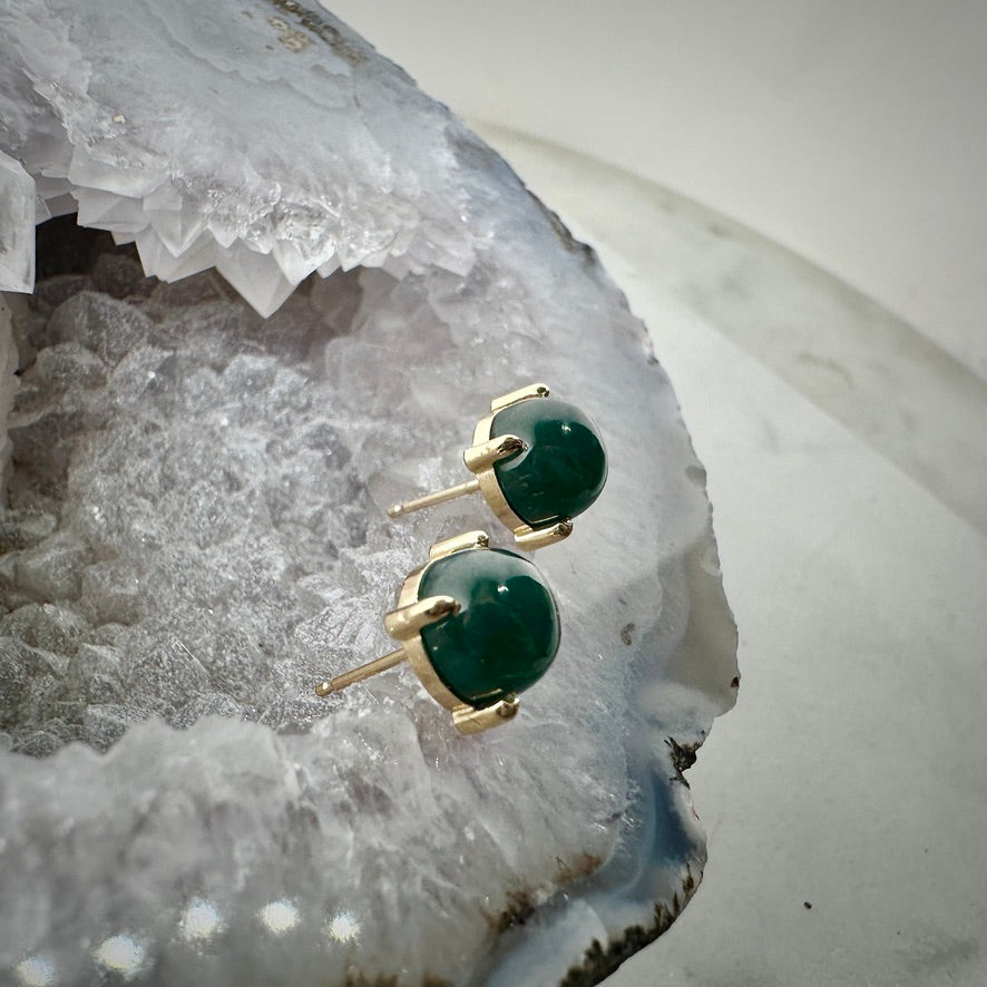 Guatemalan Jade 4-Prong Stud Earrings | 14k Yellow Gold