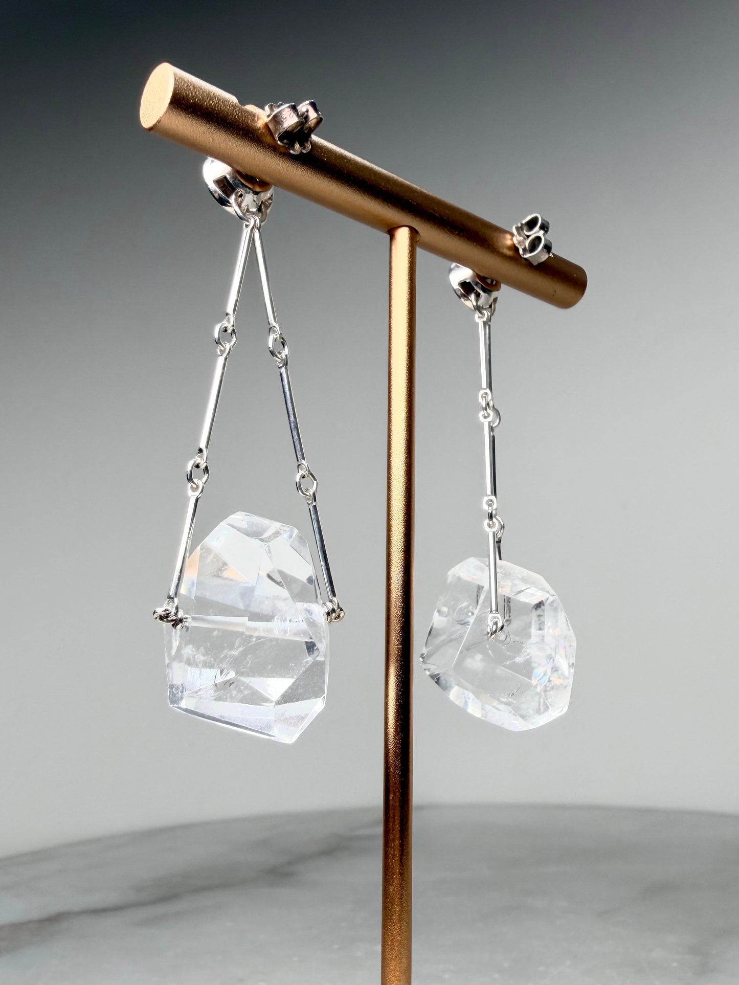 Geometric Quartz Earrings with Rhodolite Garnets | Sterling Silver
