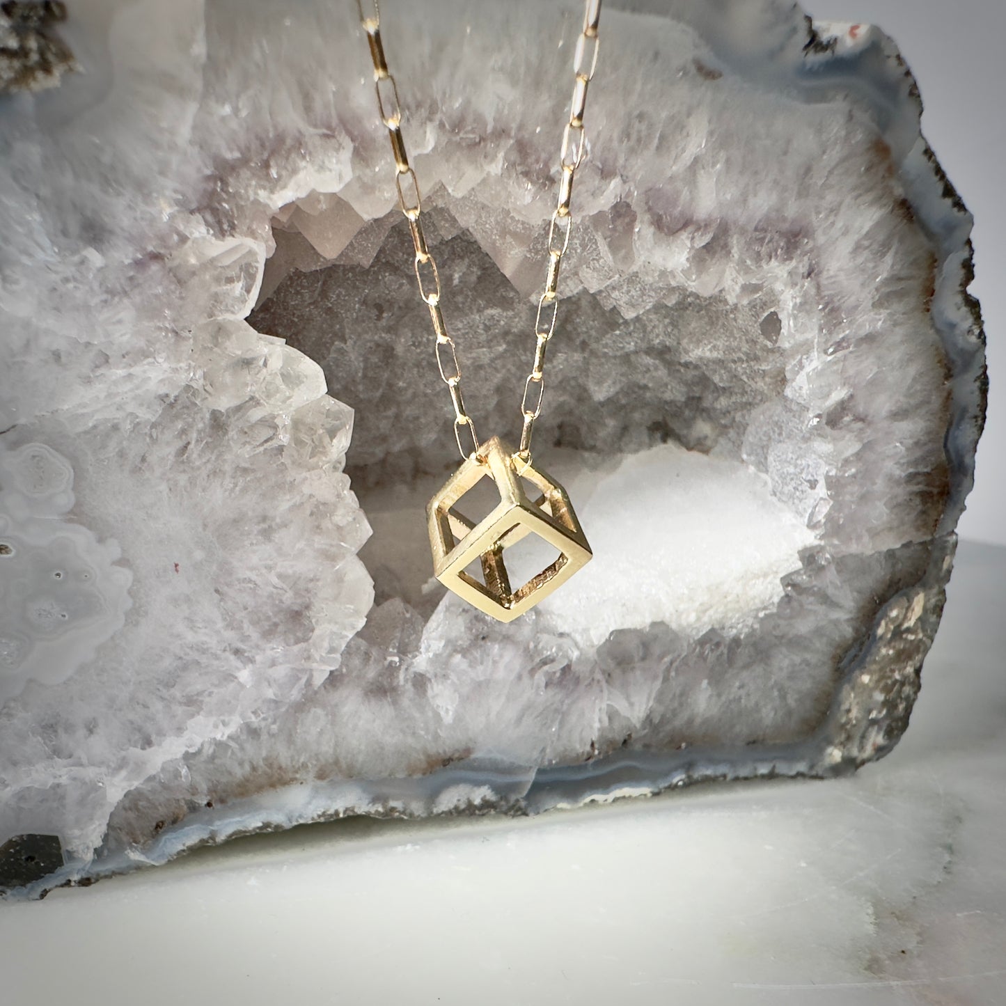 14k Gold Cube Pendant | Small