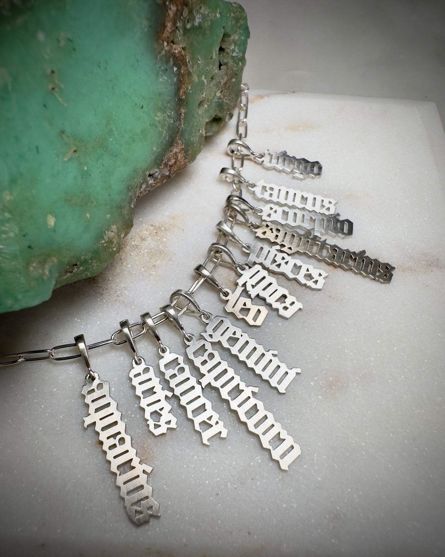 Gothic Zodiac Charms in Sterling Silver