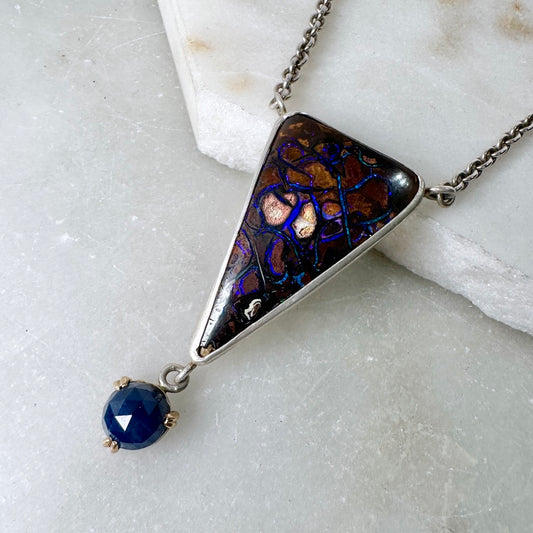 Boulder Opal & Garnet Necklace | Sterling Silver & 14k Yellow Gold