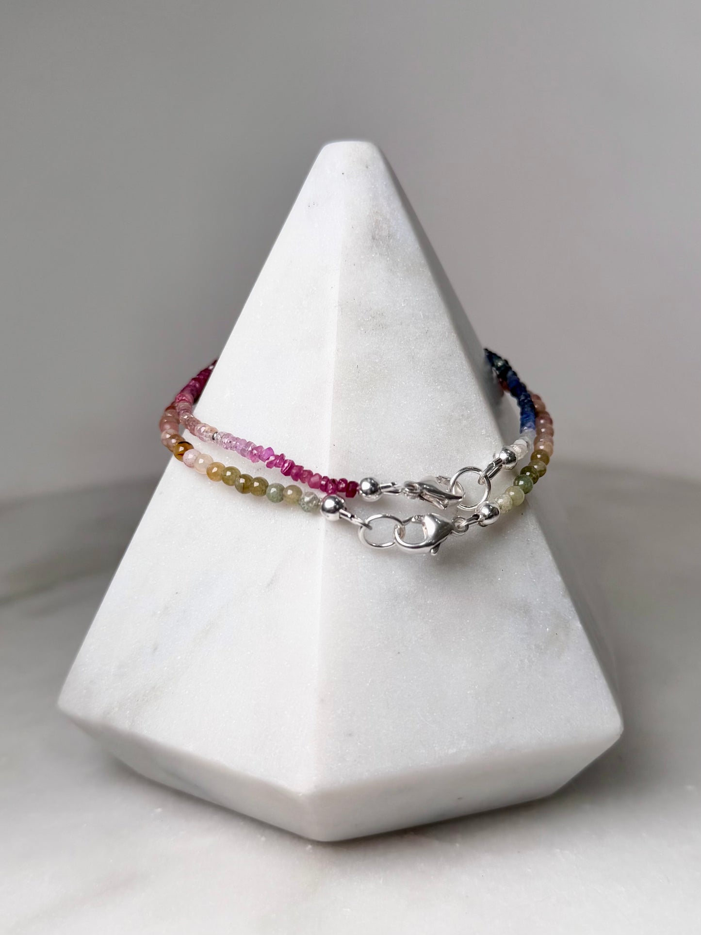 Rainbow Sapphire Beaded Bracelet | Sterling Silver