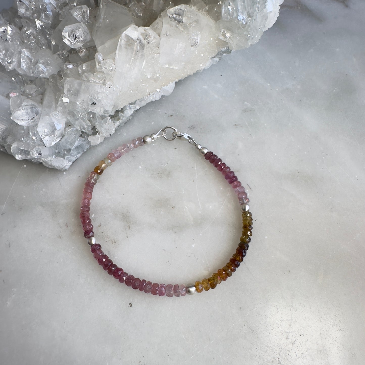Watermelon Tourmaline Beaded Bracelet | Sterling Silver