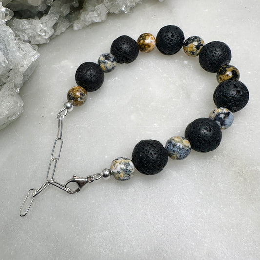 Lava Stone & Dendritic Opal Bracelet | Sterling Silver