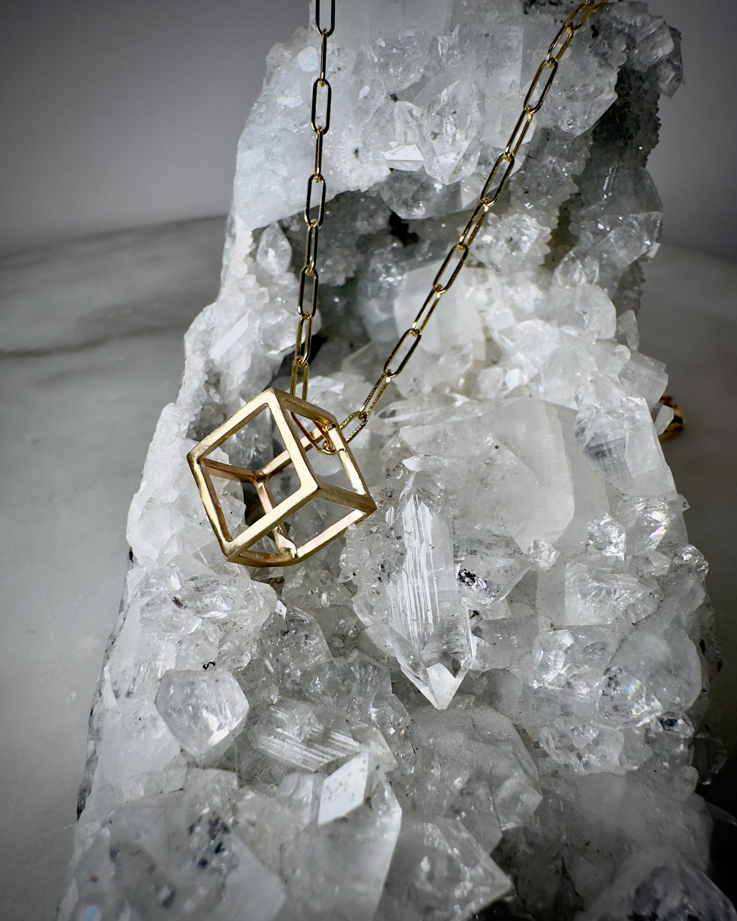 14k Gold Cube Pendant | Medium