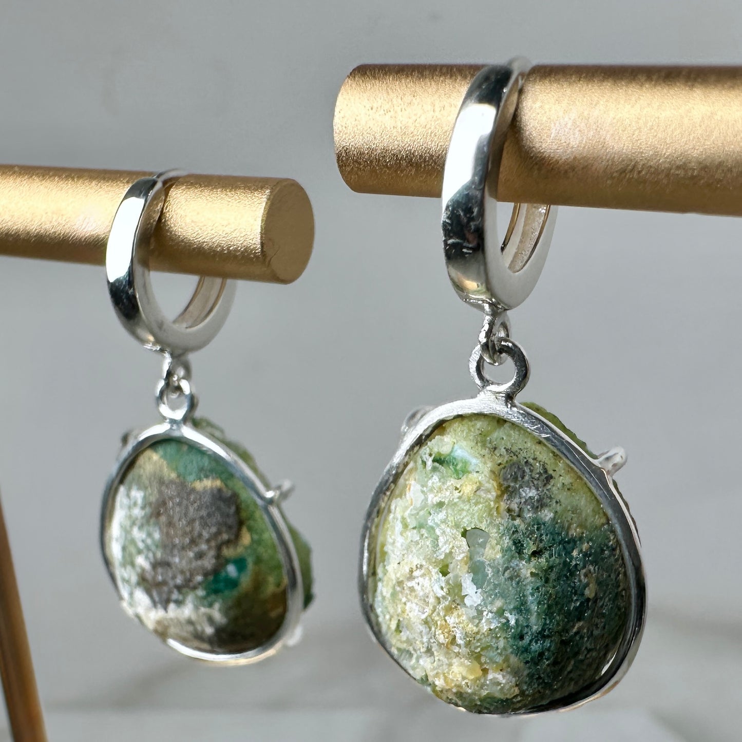 Blue-Green Tabasco Geode Earrings | Sterling Silver