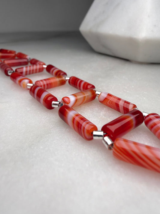 Striped Carnelian Lattice Bracelet | Sterling Silver