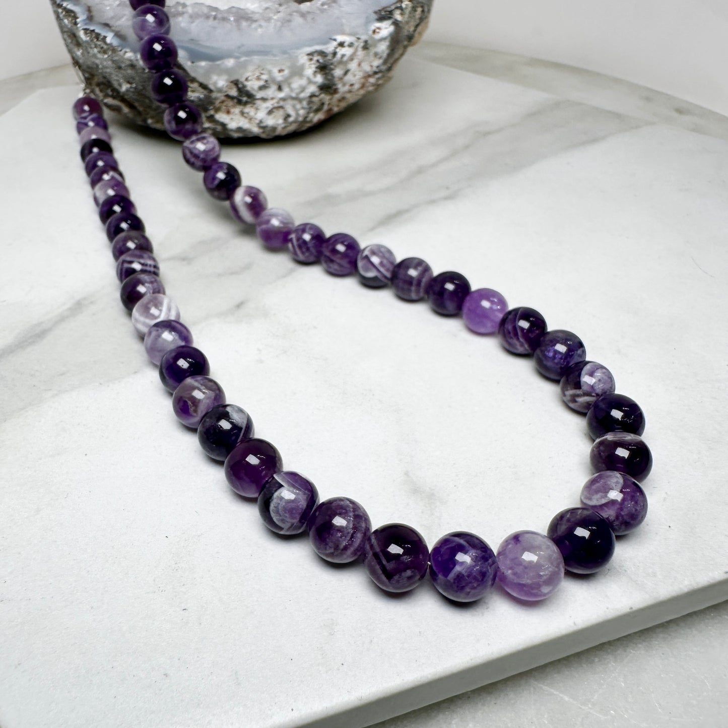 Chevron Amethyst Beaded Necklace | Sterling Silver