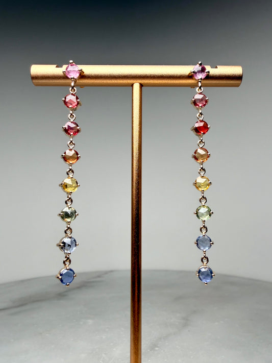 Rainbow Sapphire Dewdrop Earrings | 14k Yellow Gold
