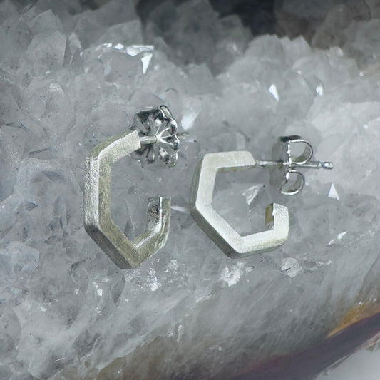 Hexagon Hoop Earrings (Small) | Sterling Silver
