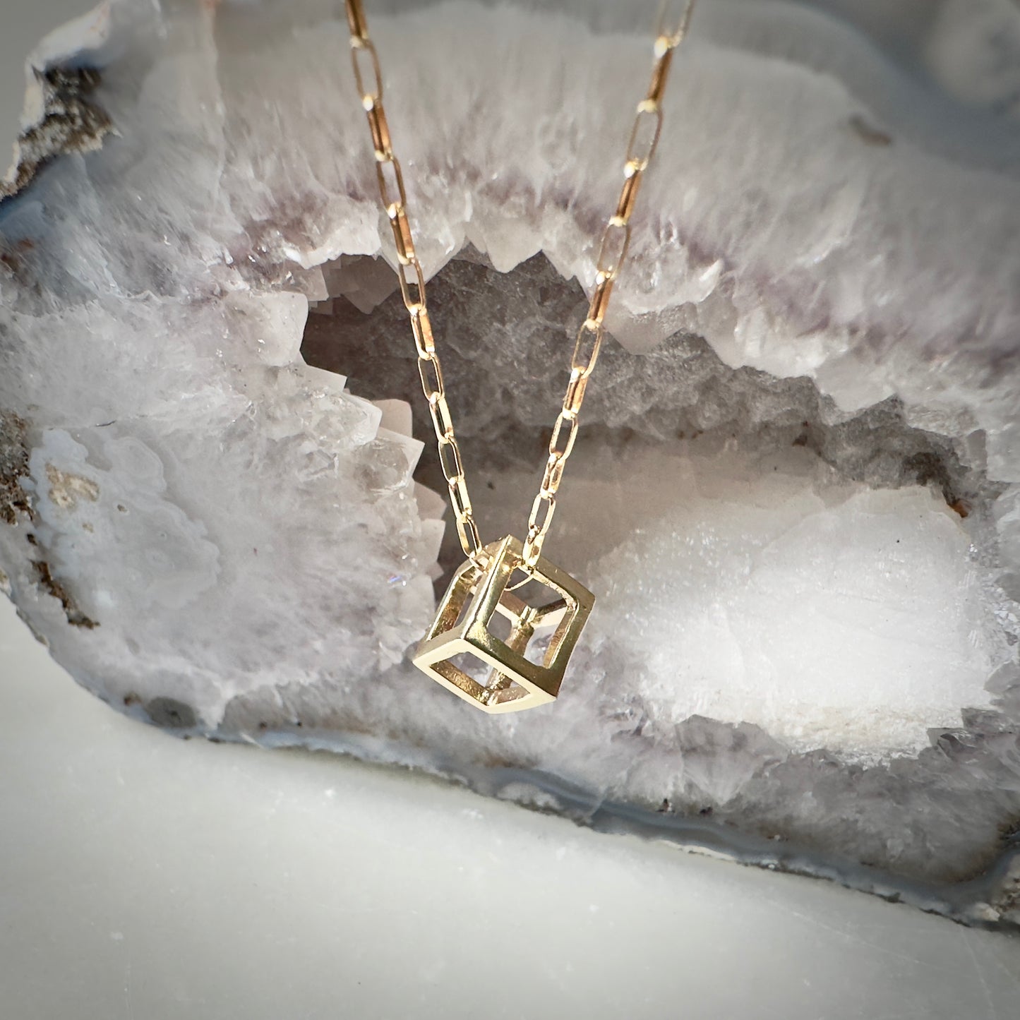 14k Gold Cube Pendant | Small