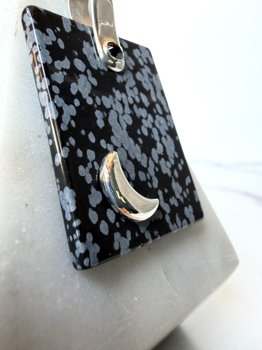 Black Spinel & Snowflake Obsidian Pendant | Sterling Silver