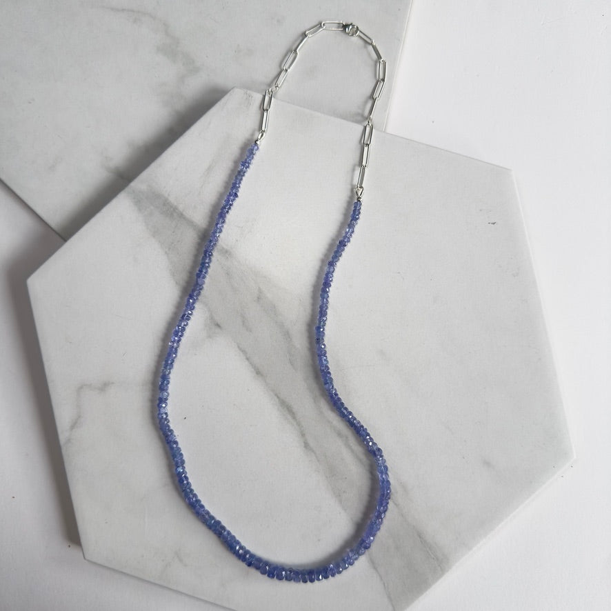 Tanzanite Beaded Necklace with Paperclip Chain