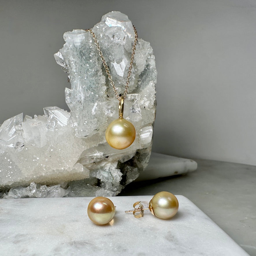 Golden South Seas Pearl Stud Earrings