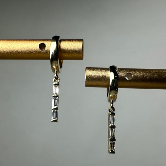 Baguette Diamond Huggie Dangle Earrings | 14k Yellow Gold