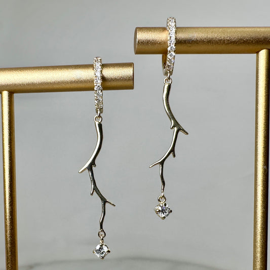 Diamond Branch Earrings | 14k Yellow Gold